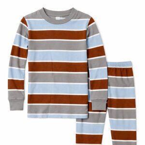 NWT Carter’s Toddler Boys Striped Pajamas 4T Blue Gray Brown 2PC Sleepwear Set